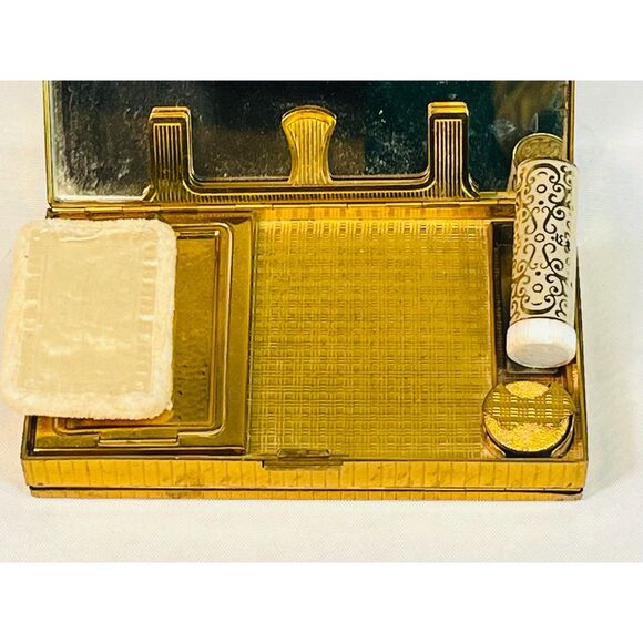 Vintage Evans Compact Vanity Kit 1950s Cigarette Lipstick Case Two Sided - Picture 2 of 7